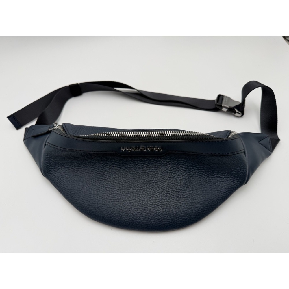 Michael Kors Cooper‎ Leather Crossbody Sling Pack Crescent Belt Bag Navy Blue